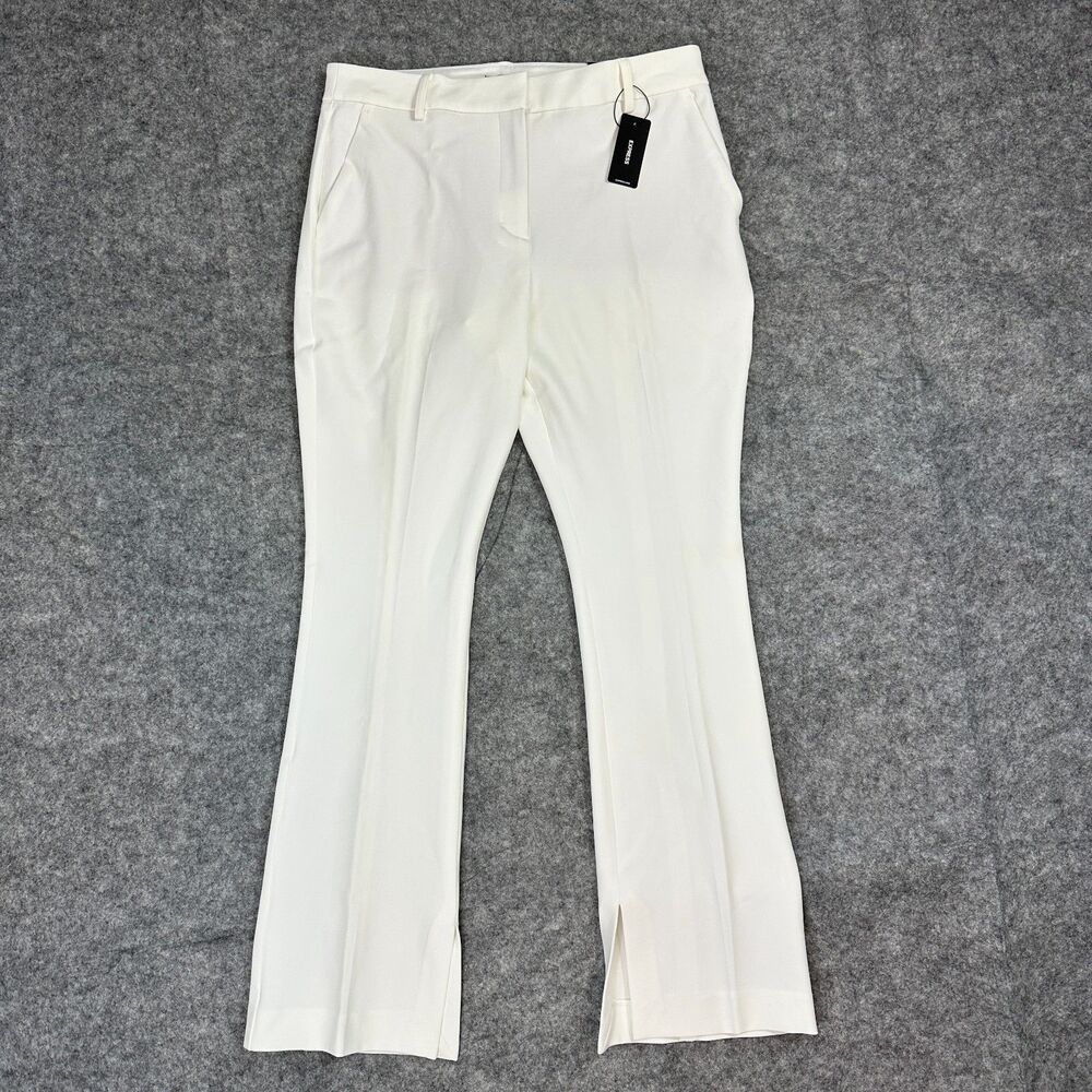 NWT Express Editor Skyscraper Mid Rise Dress Pants Women Size 8S White Flare Hem